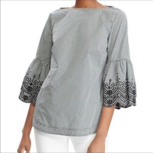 LAUREN Ralph Lauren Gingham Embroidered Sleeve Top